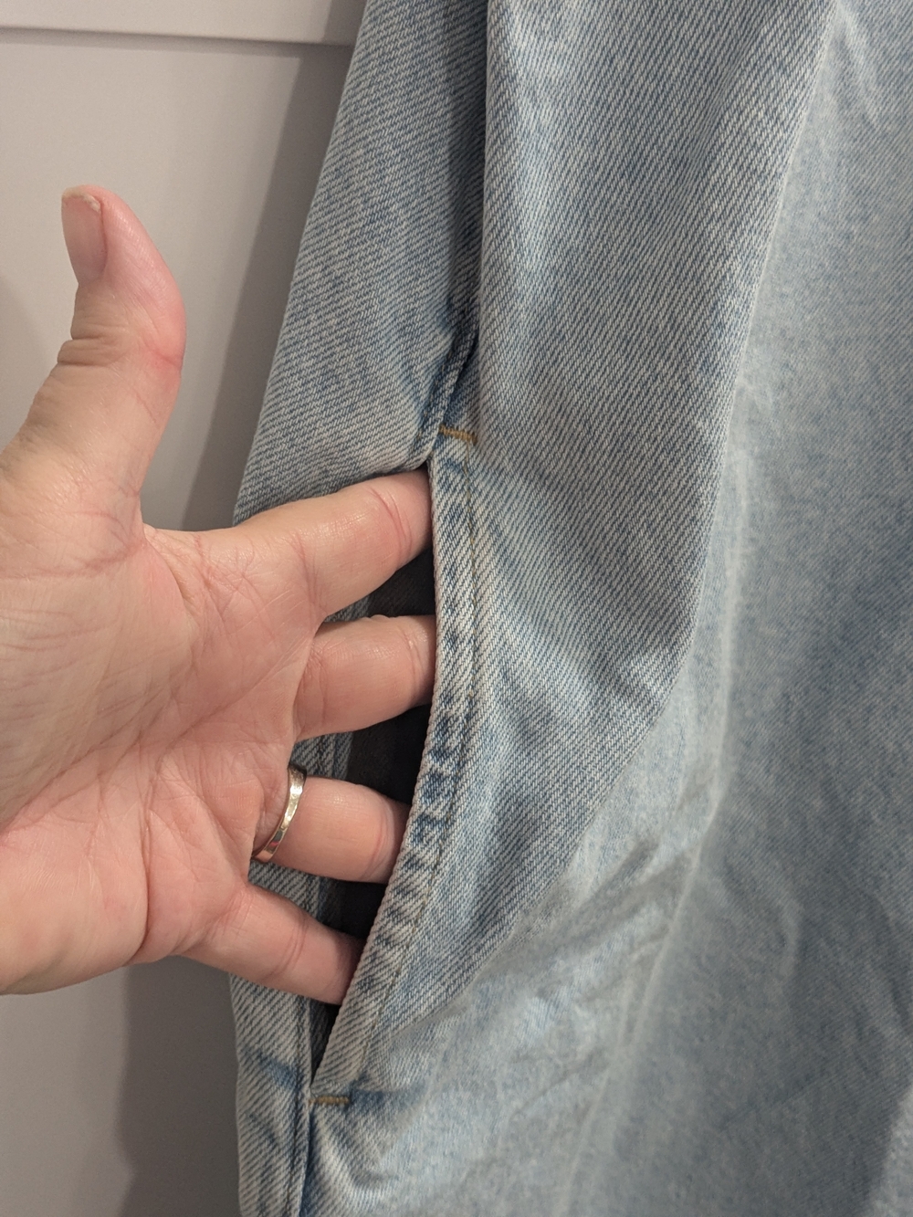 Light Wash Denim Tank Dress with Chest Pocket - Picture 4 of 7